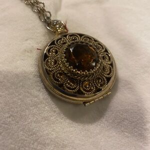 Vintage Avon Jeweled Smokey Quartz Locket
Pendant Necklace